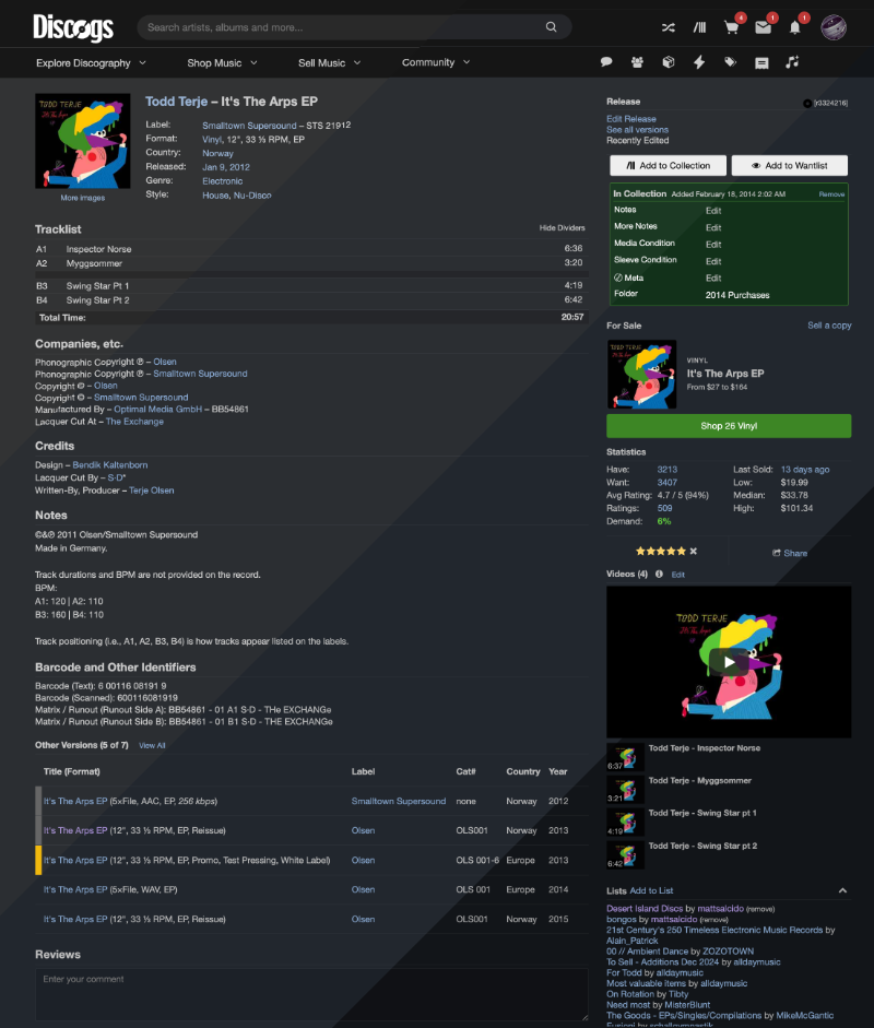 Discogs Enhancer dark theme screenshot